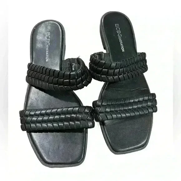 BCBGENERATION Womens Black Comfort Lara Square Toe Slip On Sandals WomenSize 7.5 - Picture 2 of 5
